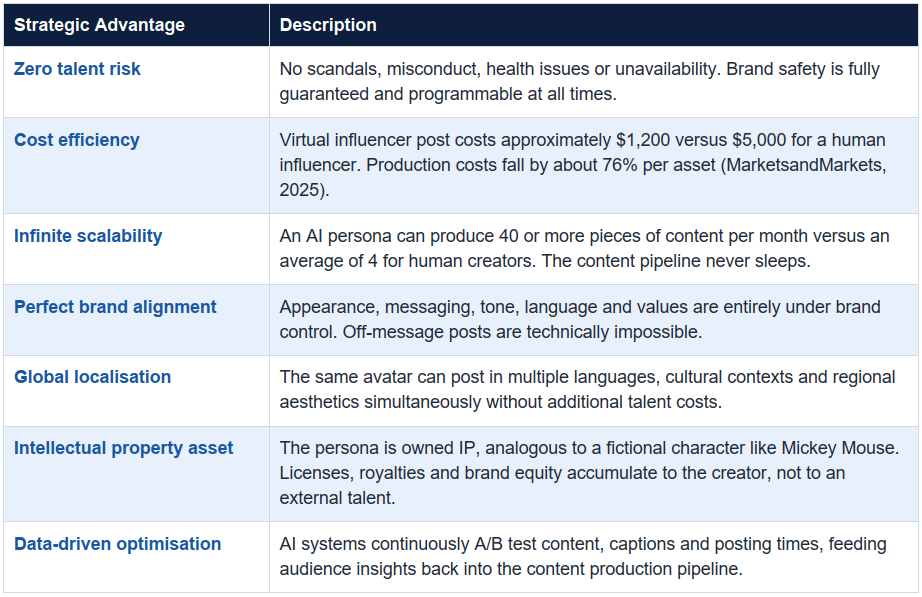 Strategic Advantages of AI Influencers over Human Talent